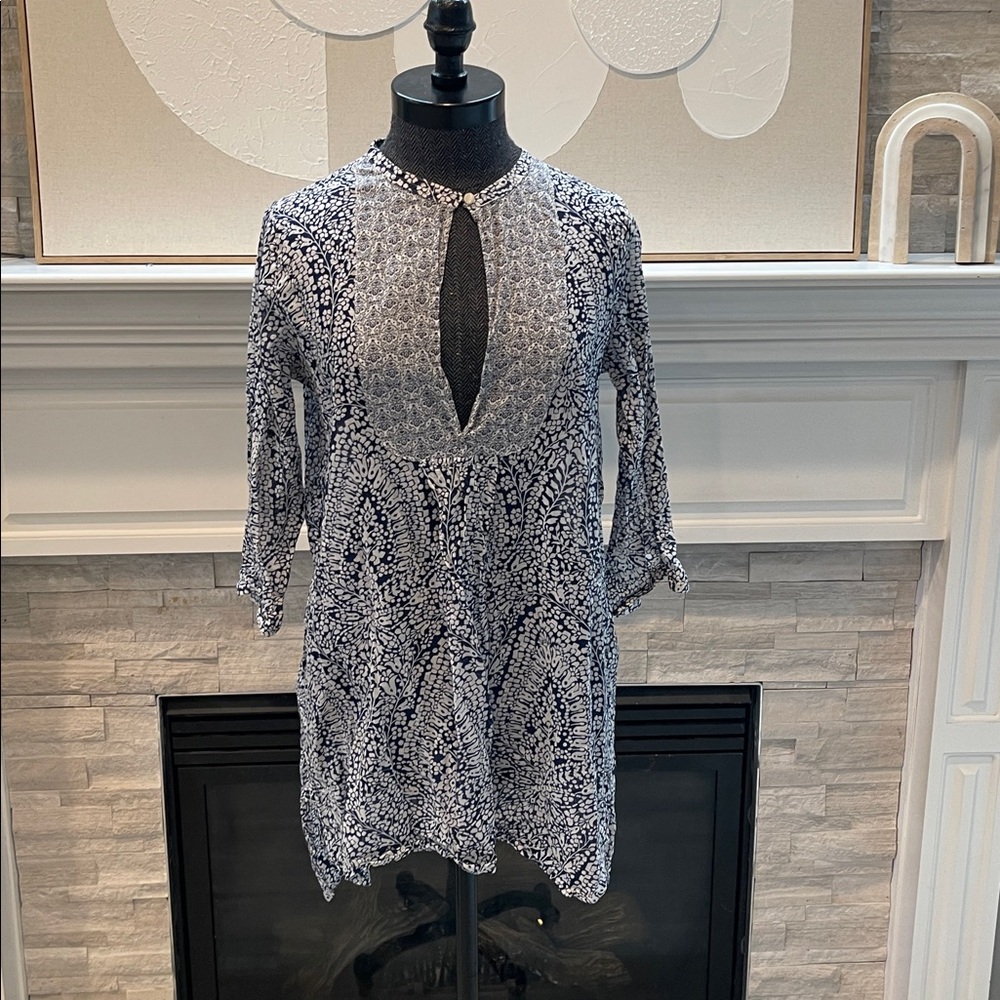 J. Crew Navy and White Floral Tunic Size XS